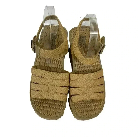 Skechers Size 9 Espadrille Wedge Sandals Ankle Strap Open Toe Platform Straw - Picture 3 of 7